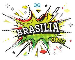 Texto cómico de brasilia en estilo pop art aislado sobre fondo blanco. vector