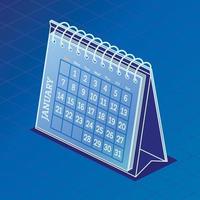 calendario de papel de escritorio en estilo isométrico. icono con calendario. planificación. gestión del tiempo. vector