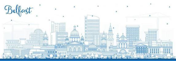 Outline Belfast Northern Ireland City Skyline with Blue Buildings. vector