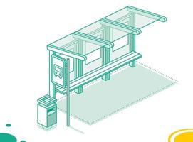 Isometric Bus Stop. Outline Concept Isolated on White. vector