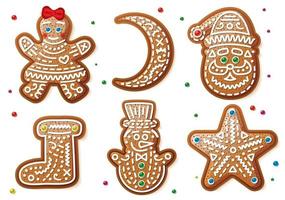 conjunto de galletas de Navidad de pan de jengibre aislado sobre fondo blanco. vector