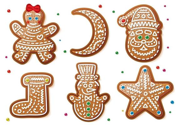 Set of Gingerbread Christmas Cookies Isolated on White Background.