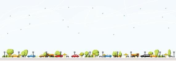 Pixel Art Landscape with Cars, Trees and Blue Sky. Panorama with City Elements and Copy Space. vector