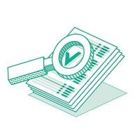 Documents Under Magnifying Glass. Vector Illustration. Green Check Mark or Tick Icon.