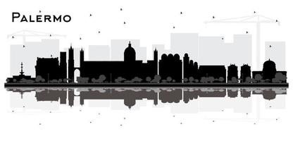 silueta del horizonte de la ciudad de palermo italia con edificios negros y reflejos aislados en blanco. vector