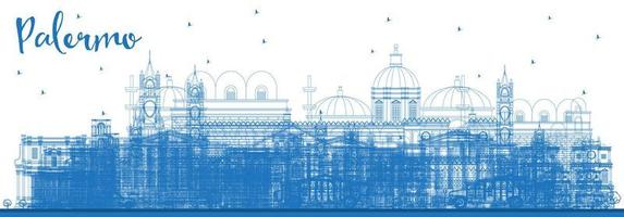 Outline Palermo Italy City Skyline with Blue Buildings. vector