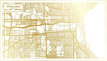 Milwaukee Wisconsin USA City Map in Retro Style in Golden Color. Outline Map. vector