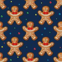 Seamless Pattern with Gingerbread Man on Blue. Christmas Cookie. vector