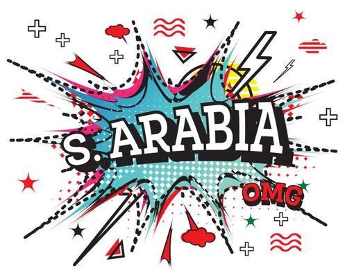 Saudi Arabia Comic Text in Pop Art Style Isolated on White Background.