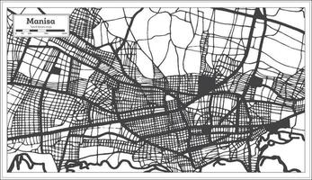 mapa de la ciudad de manisa turquía en color blanco y negro en estilo retro. esquema del mapa. vector