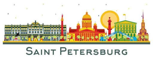 Saint Petersburg Russia City Skyline with Color Buildings Isolated on White. vector