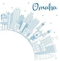 Outline Omaha Nebraska City Skyline with Blue Buildings and Copy Space. vector