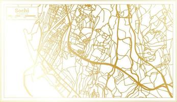 mapa de la ciudad de sochi rusia en estilo retro en color dorado. esquema del mapa. vector