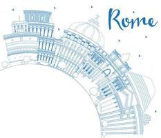 Outline Rome Italy City Skyline with Blue Buildings and Copy Space. vector