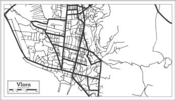 mapa de la ciudad de vlora albania en color blanco y negro en estilo retro aislado en blanco. vector