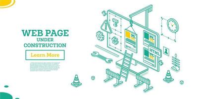 Web Page Under Construction. Vector Illustration. Isometric Outline Concept.