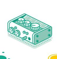 Audio Midi Interface. Isometric Outline Concept. Back View of Panel with Plugs for Connection. vector