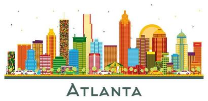 Atlanta Georgia USA City Skyline with Color Buildings and Blue Sky Isolated on White. vector