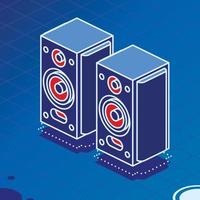 Isometric Stereo Acoustic Speakers. Vector Illustration. Outline Style.