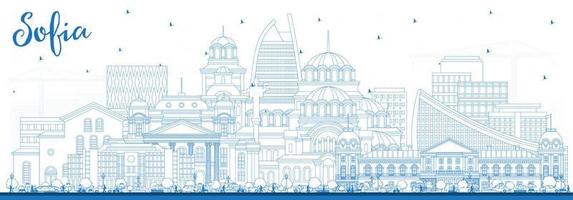 Outline Sofia Bulgaria City Skyline with Blue Buildings. vector