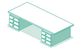 mesa de oficina con cajones. escritorio vacío concepto isométrico. vector