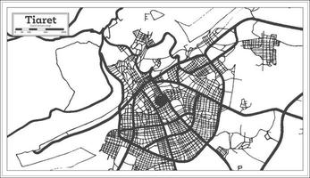 mapa de la ciudad de tiaret argelia en estilo retro en color blanco y negro. esquema del mapa. vector