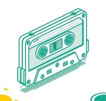 Retro Audio Cassette Tape. Isometric Outline Music Concept. Retro Device from 80s and 90s. vector