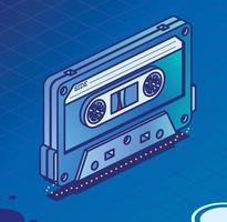 Retro Audio Cassette Tape. Isometric Outline Music Concept. Retro Device from 80s and 90s. vector