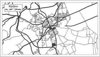 mapa de la ciudad de bijeljina bosnia y herzegovina en color blanco y negro en estilo retro aislado en blanco. vector