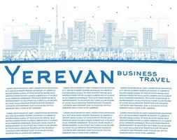 Outline Yerevan Armenia City Skyline with Blue Buildings and Copy Space. vector