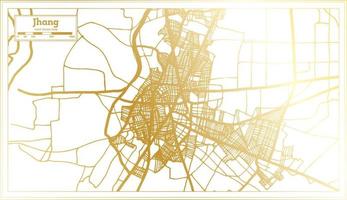 jhang mapa de la ciudad de pakistán en estilo retro en color dorado. esquema del mapa. vector
