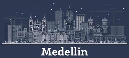 Outline Medellin Colombia City Skyline with White Buildings. vector