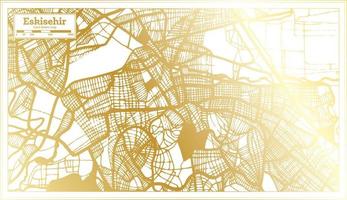 mapa de la ciudad de eskisehir turquía en estilo retro en color dorado. esquema del mapa. vector