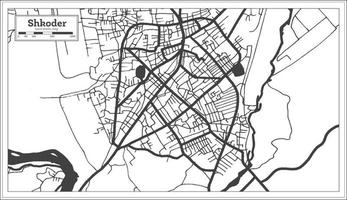 mapa de la ciudad de shkoder albania en color blanco y negro en estilo retro aislado en blanco. vector