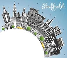 el horizonte de la ciudad de sheffield, reino unido, con edificios de color, cielo azul y espacio para copiar. vector