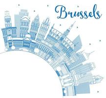 Outline Brussels Belgium City Skyline with Blue Buildings and Copy Space. vector