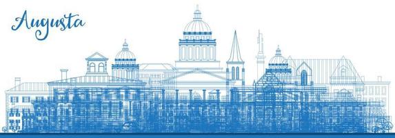 Outline Augusta Maine City Skyline with Blue Buildings. vector