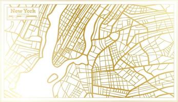 mapa de la ciudad de nueva york usa en estilo retro en color dorado. esquema del mapa. vector