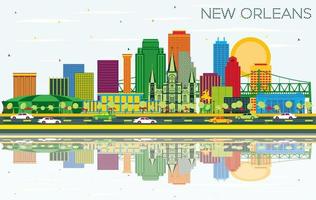 New Orleans Louisiana City Skyline with Color Buildings, Blue Sky and Reflections. vector