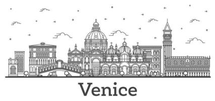 Outline Venice Italy City Skyline with Historic Buildings Isolated on White.