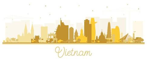 Vietnam City Skyline Silhouette with Golden Buildings Isolated on White. vector