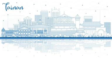 delinear el horizonte de la ciudad de tainan taiwán con edificios azules y reflejos. vector