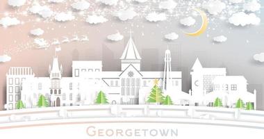 Georgetown Guyana City Skyline in Paper Cut Style with Snowflakes, Moon and Neon Garland. vector