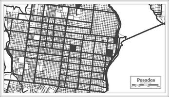 mapa de la ciudad de posadas argentina en color blanco y negro en estilo retro aislado en blanco. vector