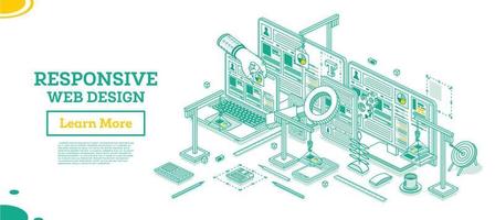 Adaptive and Responsive Web Design Isometric Concept. vector