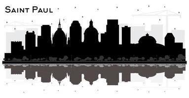 silueta del horizonte de la ciudad de saint paul minnesota con edificios negros y reflejos aislados en blanco. vector