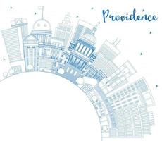 esbozar el horizonte de la ciudad de providence rhode island con edificios azules y espacio de copia. vector