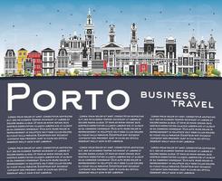 horizonte de la ciudad de porto portugal con edificios de color, cielo azul y espacio de copia. vector