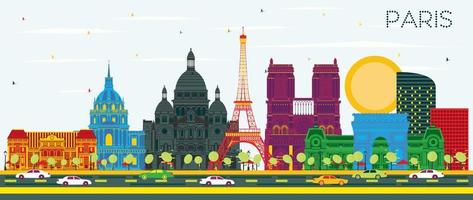 Paris France City Skyline with Color Buildings and Blue Sky. vector