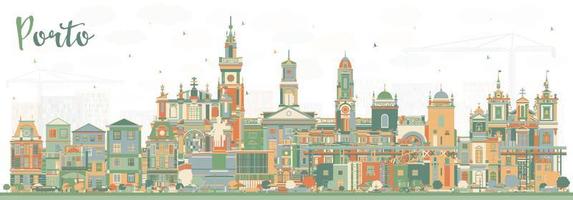 Porto Portugal City Skyline with Color Buildings. Vector Illustration.
